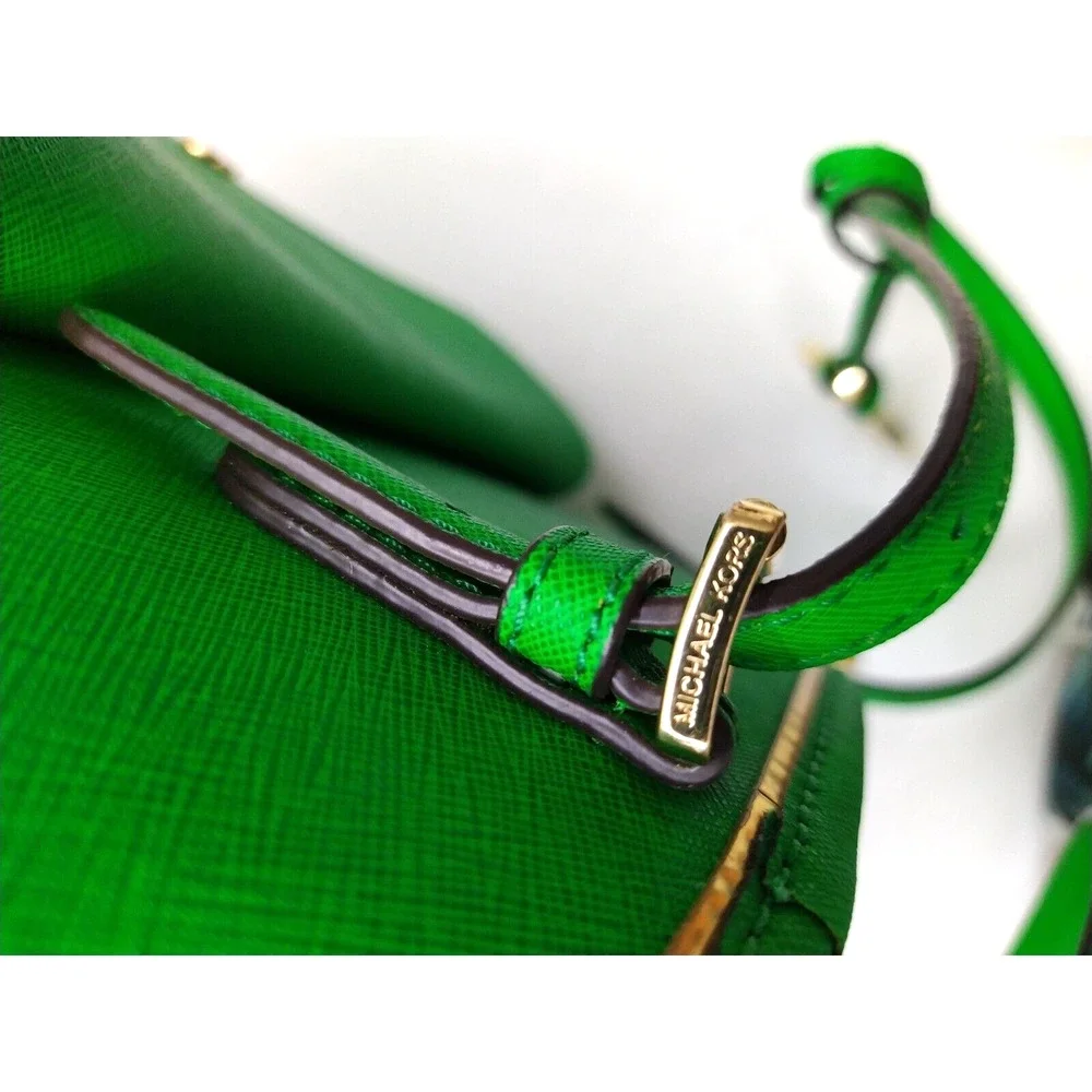 Michael Kors Jet Set Green Leather Pocket Double Handles Tote Bag